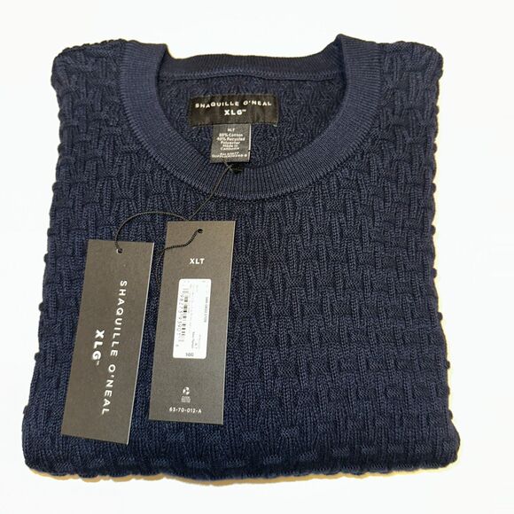Shaquille O'neal XLG Men Geo Crew Neck Long Sleeve Sweater Navy Blue XLT $80 NWT - Picture 1 of 8